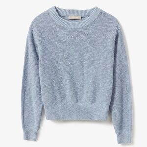 Everlane Cotton Linen Crew Neck Sweater light Blue w/ Ribbed cuffs Small Beachy